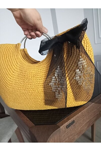 hobi duragı Raffia Rope Knitted Straw Day-To-Day and Beach Bag