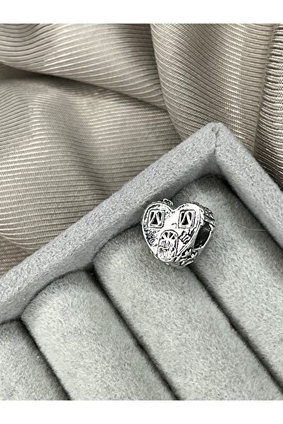 asaf Ev pencere desenli kalp charm | gümüş kaplama