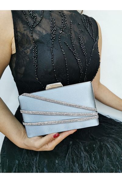 NAZART Rochie de seara de dama satin Stone Platinum Geanta de seara portofoliu clutch dama