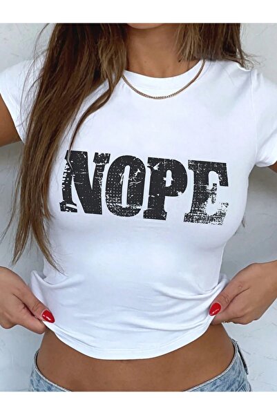 over head oh Tricou alb cu imprimeu Nope Crop pentru damă