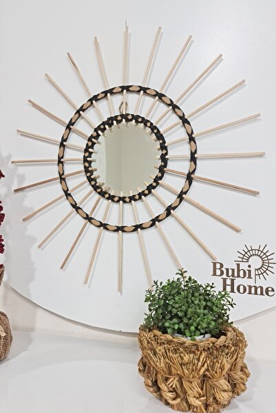 Bubihome Bambu Ayna Siyah Ipli Dekoratif Bohem Ayna