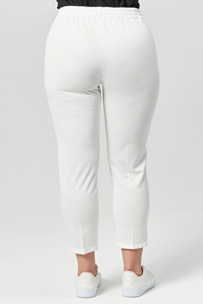 RAMON&ARTOS Large Size Double Crepe Fabric - Ankle Length Trousers with Pockets and Elastic Waist