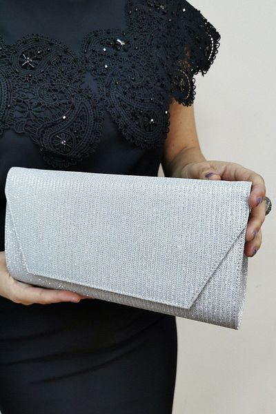 NAZART Γυναικείο βραδινό φόρεμα Cupra Silver Glitter Clutch Βραδινή τσάντα