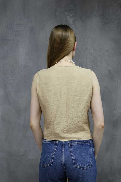 GALAVİP Linen Cream V-Neck Summer Vest - Lined