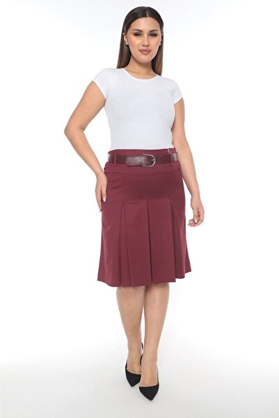 SORALLİNE Women's Office Skirt 65 Cm Length 3 Pleat 724 Claret Red