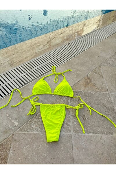 elifbilginbutik بدلة بيكيني نسائية برازيلية ذات خصر عالٍ على شكل مثلث أخضر ني...