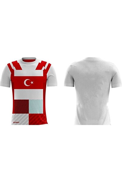 SPORIO Futbol Forması Tek Üst Beyaz Kırmızı
