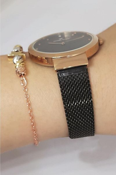 Daniel Klein Black Women's Wristwatch + Bracelet Set