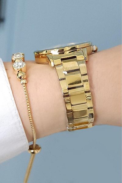Daniel Klein New Model Cut Glass Gold Yellow Green Dial Women's Wrist Watch + Zircon Stone Bracelet