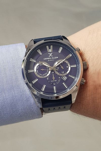 Daniel Klein New Model Functions Active Navy Leather Strap Men's Wrist Watch