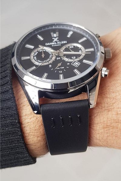 Daniel Klein New Model Functions Active Black Leather Strap Men's Wrist Watch