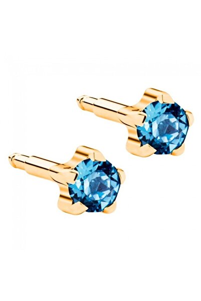 nina Nur Dükkanı Steril Kulak Delme Küpesi Gold Açık Mavi Taş