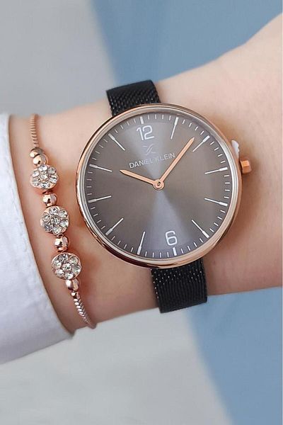 Daniel Klein Wicker Steel Bracelet Smoked Women's Wristwatch + Zircon Stone Bracelet