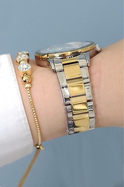 Daniel Klein New Model Cut Glass Steel Bracelet Gold/metallic Women's Wrist Watch + Zircon Stone Bracelet