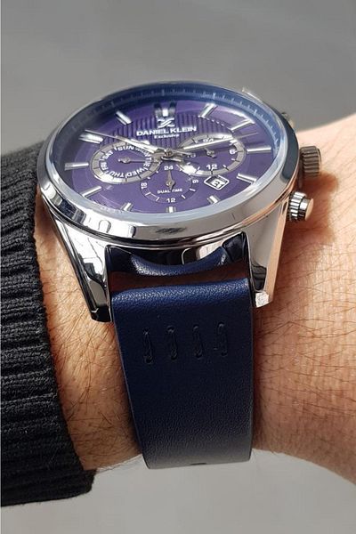 Daniel Klein New Model Functions Active Navy Leather Strap Men's Wrist Watch