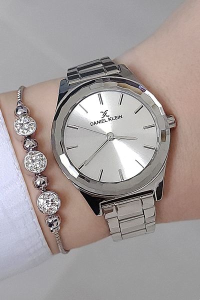 Daniel Klein New Model Cut Glass Steel Bracelet Metallic Women's Wrist Watch + Bracelet