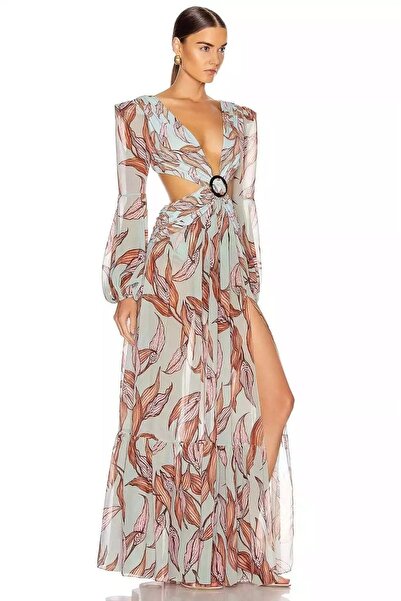 FASHION COCKTAIL Rochie maxi lungă boemă din șifon floral, cu fante adâncă, f...