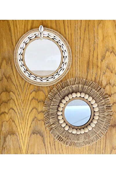 Boncukafası 2’li Tasarım Hasır Jüt Duvar Aynası, Dresuar Ayna, Dekoratif Ayna...
