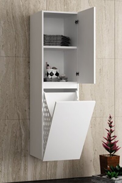 ÖZCEDEN 65+35 Cm Yıldız Beyaz MDF Sepetli Asma Banyo Dolabı Takımı