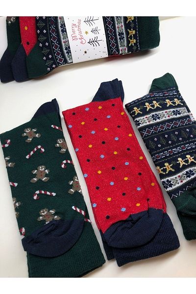 Altun Set of 3 Winter Patterned Cotton Socks for New Year