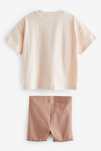 Next Baby Cream Colored 100% Cotton Mouse Patterned Short Sleeve Suit Set