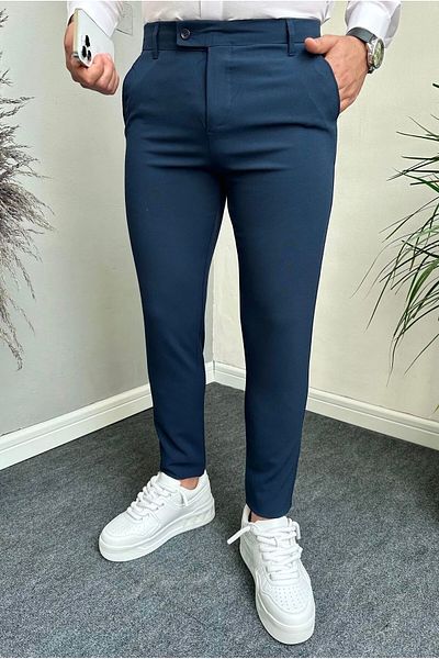 çerme Ανδρικό Navy Blue Slim Fit - Ευέλικτο υφασμάτινο παντελόνι Lycra