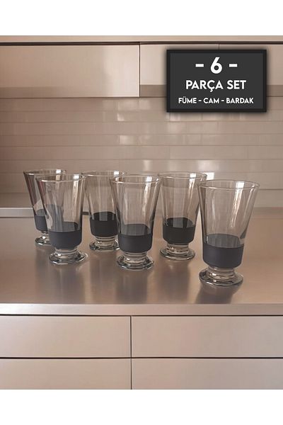 gkzglass home dekor Troya 329 Diamond Smoked - Dark Glass Soft Drink Glass Set of 6