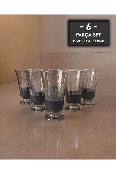 gkzglass home dekor Troya 329 Diamond Smoked - Dark Glass Soft Drink Glass Set of 6