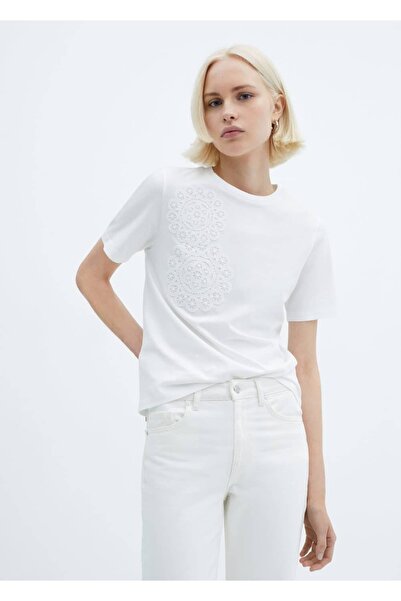 MANGO Woman Tricou din bumbac brodat