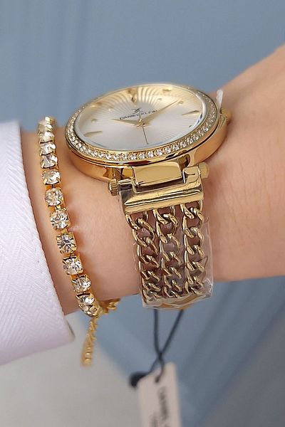 Daniel Klein Golden Yellow Women's Wristwatch + Bracelet