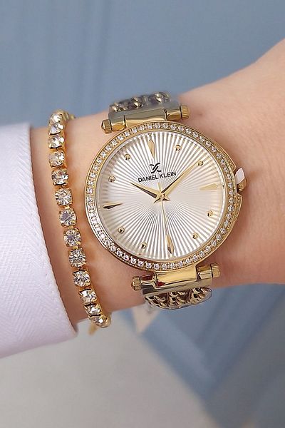 Daniel Klein Golden Yellow Women's Wristwatch + Bracelet