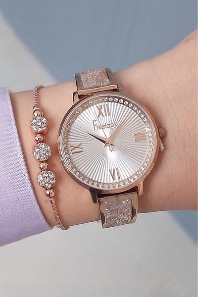 Freelook Rose Gold Women's Bracelet with Stones + Zircon Stone Bracelet
