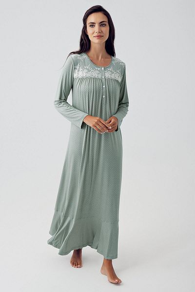 Artış Stretchy Viscous Nightgown - Long Sleeve and Button