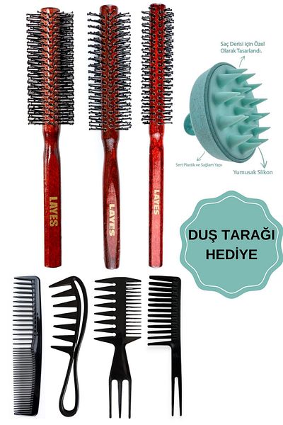 Layes Men's Combing Blow Dry Brush Series - 3-Piece Blue Shower Comb, 4-Piece Styling Comb