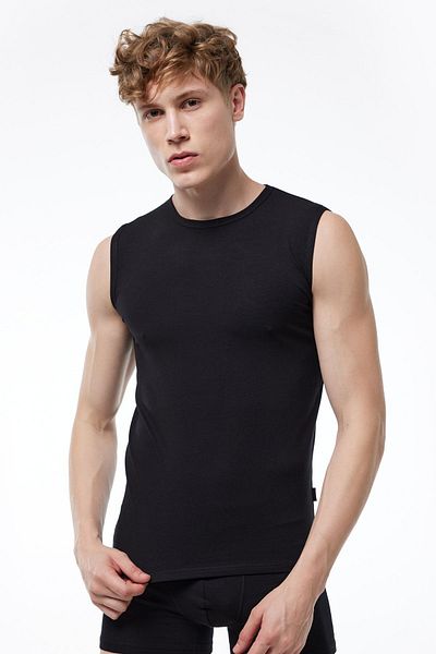 Malabadi Men's Black Neck Trace-Free Modal Sleeveless Undershirt 007