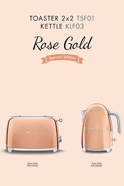 SMEG طقم غلاية بطراز 50 إصدار خاص باللون الذهبي الوردي ومحمصة خبز مقاس 1 × 2