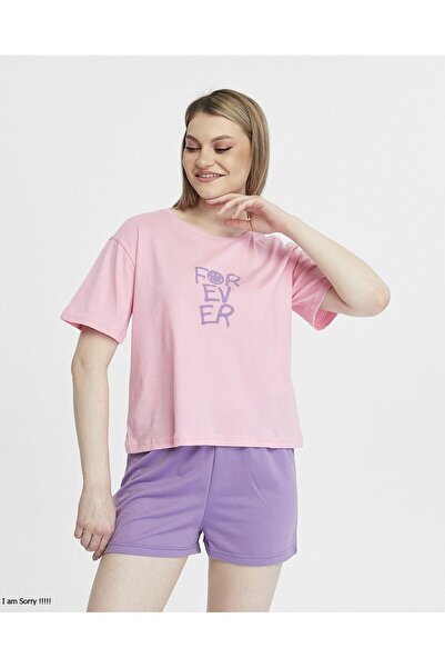 YHGTEKSTİL Βαμβακερό κοντομάνικο εμπριμέ γυναικείο σορτς καλοκαιρινό σετ πιτζάμα