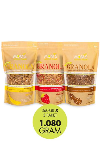 Mom's Natural Foods 3-PIECE GRANOLA BATH-WALLET 360 G / STRAIN-CHIA 360 G / PLACE SCALP 360 G