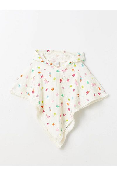 LC Waikiki LCW baby Hooded Printed Baby Girl Poncho Towel