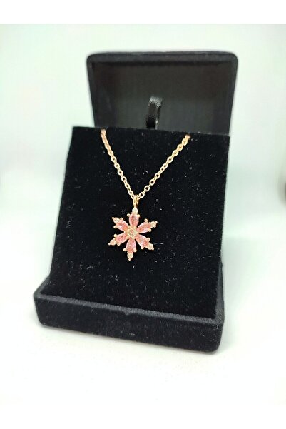 Aurora Jewelry Rose Gold Zincir Kaplama Pembe Zirkon Taşlı Kamelya Çiçeği Kad...