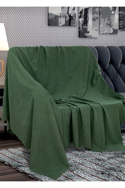 POYRAZ Matte Chenille Nefti Green Double Sided Sofa Sofa Bed Cover Shawl