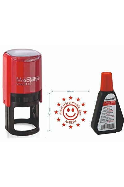 Mobistamps Öğretmen Kaşesi - Yuvarlak Aferin Kaşesi + Trodat 7011 Mürekkep