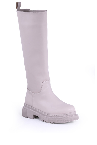 Ayakkabix Plain Faux Leather Below the Knee Women's Boots