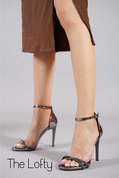 Lofty Cross Stone Embroidered High Heel Platinum (ANTHRACITE) Evening Dress Shoes