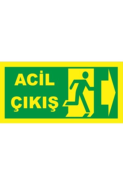 BAYSAN YANGIN Fosforlu Fotolümen Levha Acil Çıkış Yönlendirme Sağ Ok 12x24 Cm...