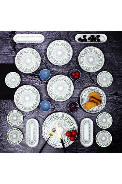 Kosova 21 Piece Breakfast Set Tile Green Black Set-503