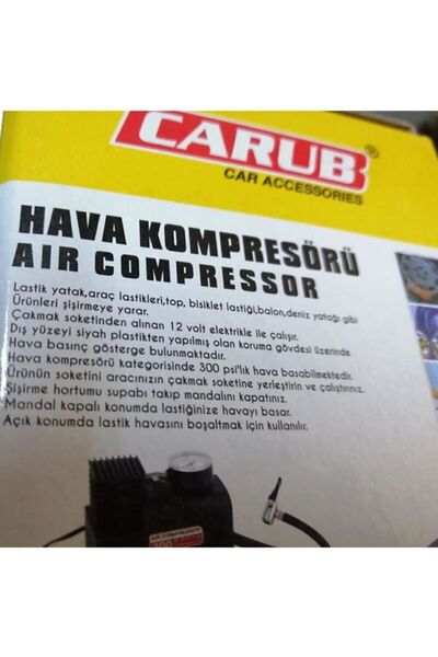 Carub Çakmaklık Girişli Hava Kompresörü 12v 300 Psi Lastik Şişirici Pompa