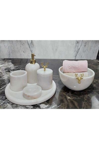 ege gross Crystal White Golden - Natural White Marble Bathroom Set | 6s | Gold |