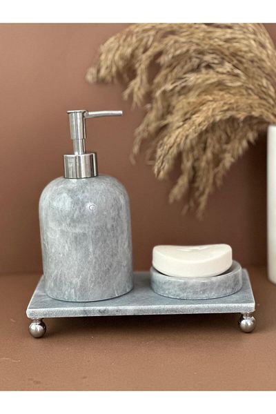ege gross Decorative Natural Gray Marbroom Accessory 3 Pieces Marbroom Bathroom Set / Marbroom Bathroom Set