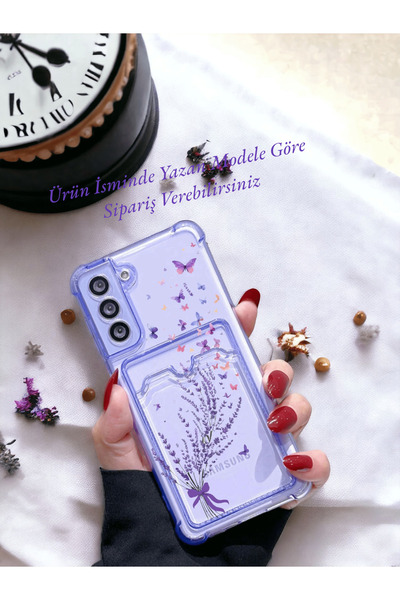 Kılıforyum Samsung GalaxyA70 Kılıf Kartlıklı Lila Renk Baskılı Köşe Koruma Şe...